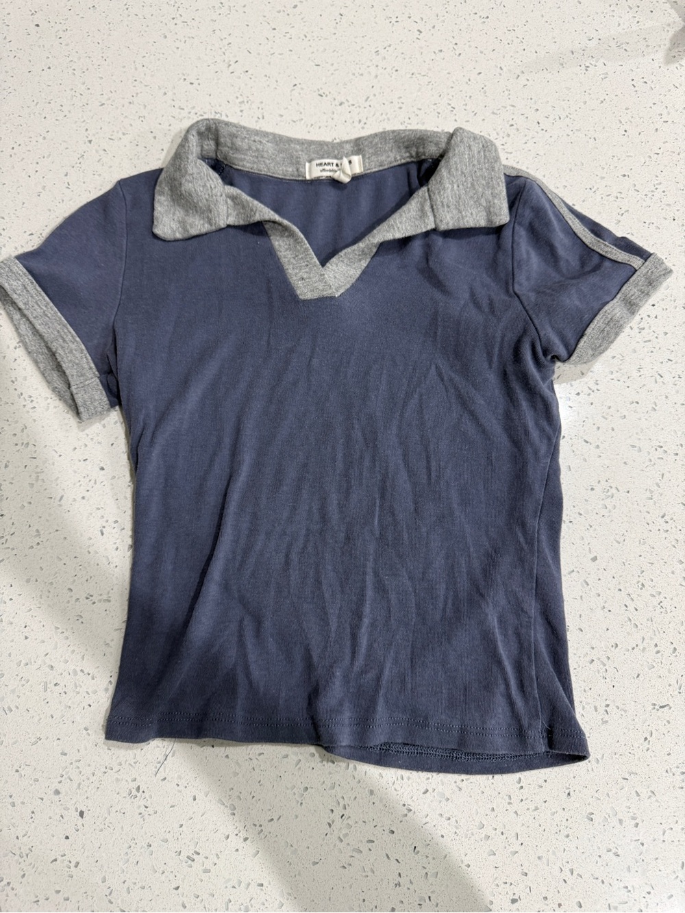 Navy blue cropped collared shirt